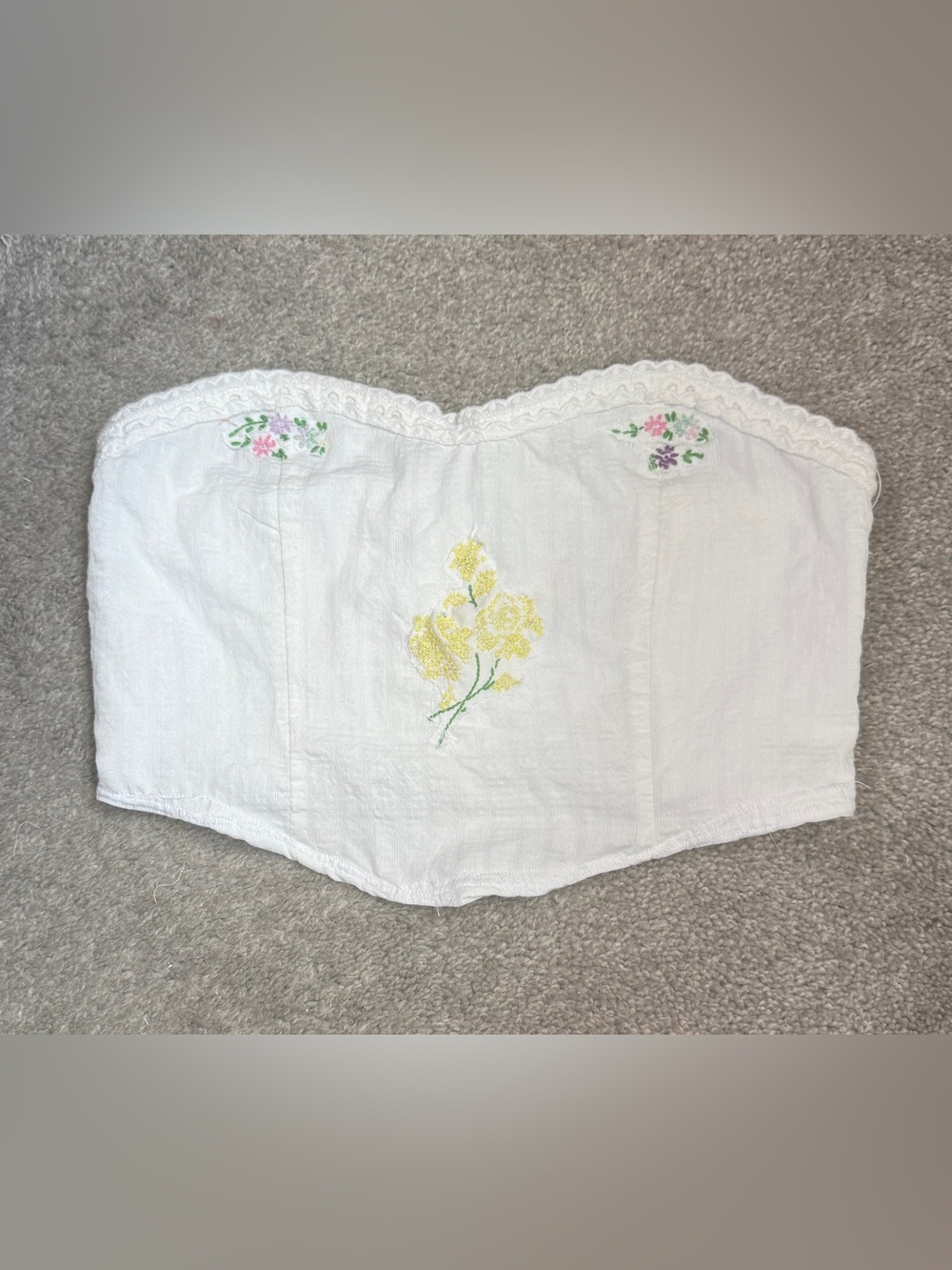 Upcycled White Embroidered Floral Bustier Top